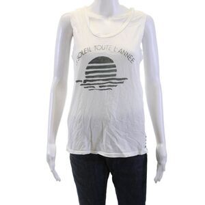 Imrie Women Basic White Viscose Graphic Tank Sleeveless Round Neck Size XS